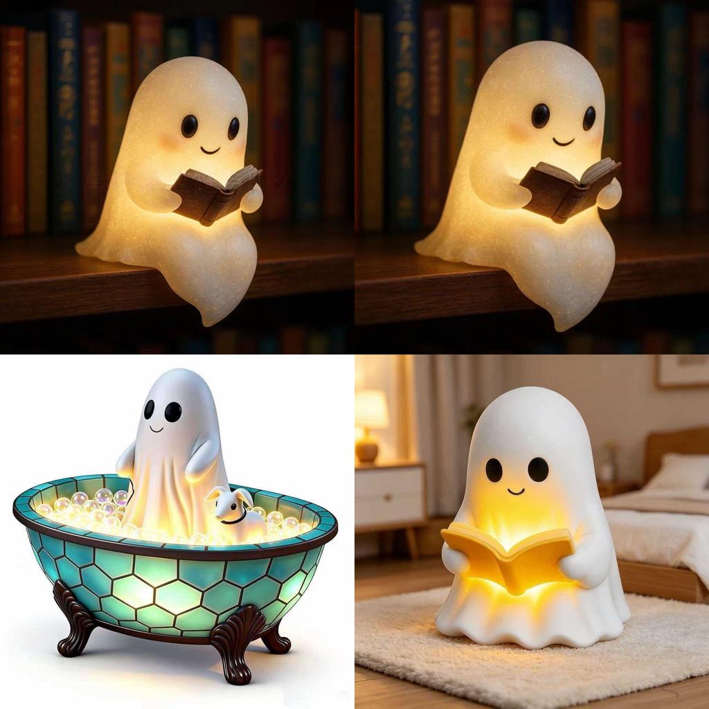 Ghost Reading Book Lamp Usb Rechargeable Halloween Nightlight For Kids And Teens