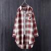 Plus Size Lightweight Retro Women Button Front Shirts for Spring/Summer Mid Length Plaid Blouse Long Sleeve Tops Blusa Feminina