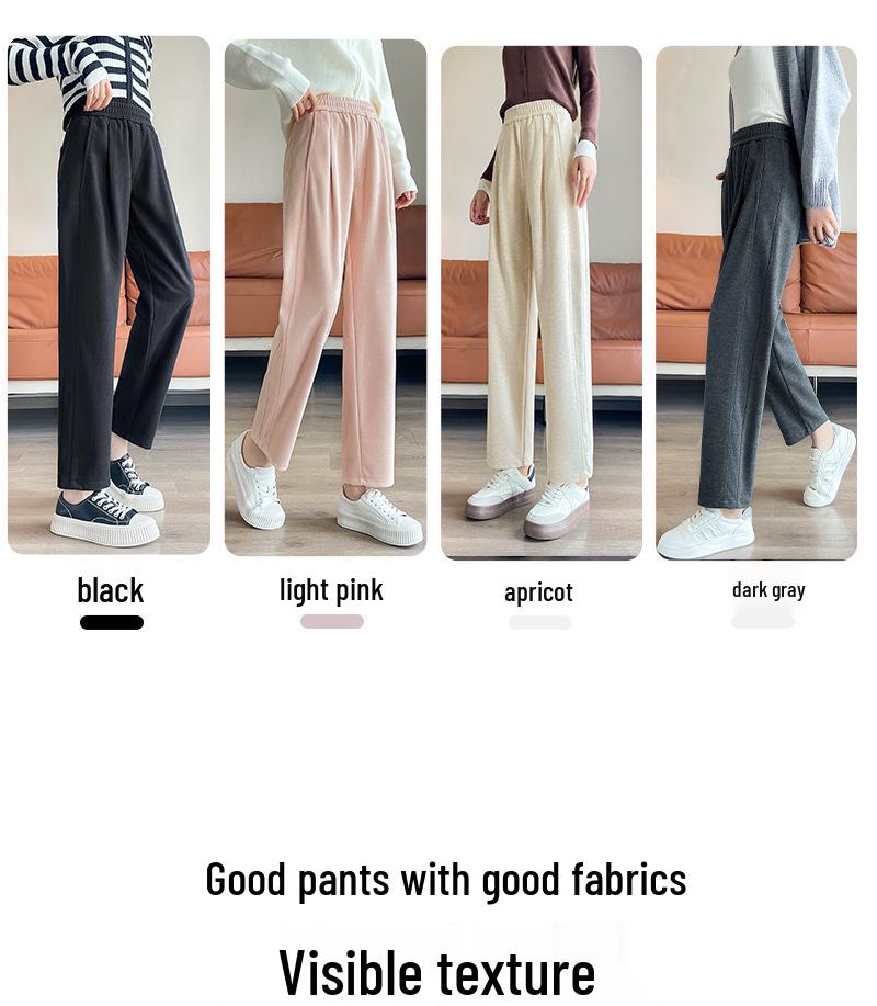 Women's Autumn Loose Fit Slimming Wool Flannel Trousers - Acetate, Straight Leg, Draped Style