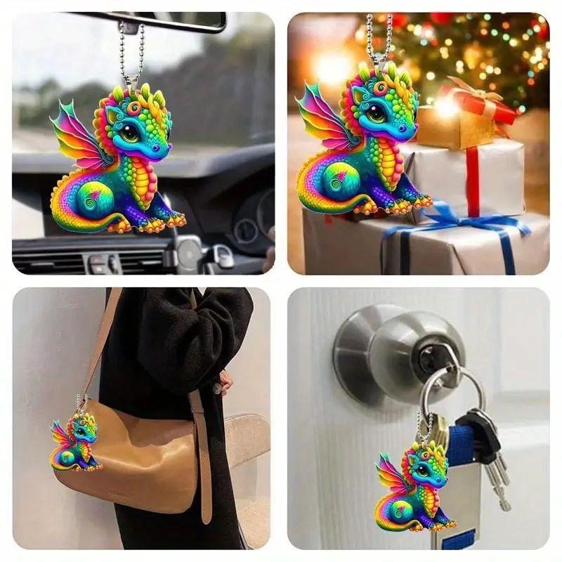 Acrylic Stylish Cartoon Dinosaur Rearview Mirror Pendant Fun Interior Car Decoration