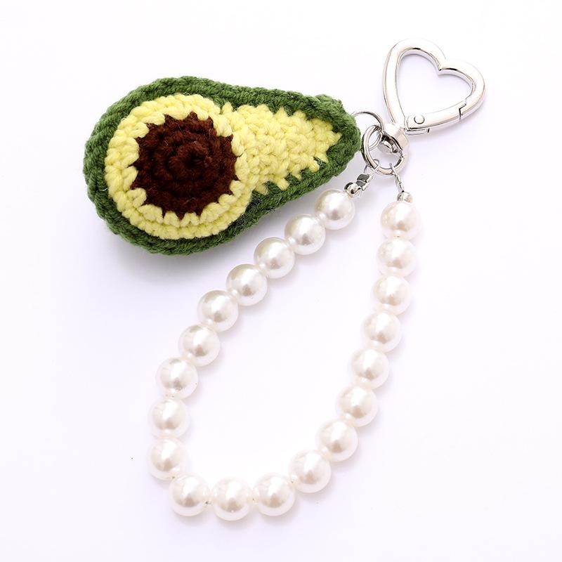 Creative Handwoven Fruit Strawberry Pearl Chain Keyring Cute Versatile Keychain Bag Pendant Camera Hanging Decor Girls Gift