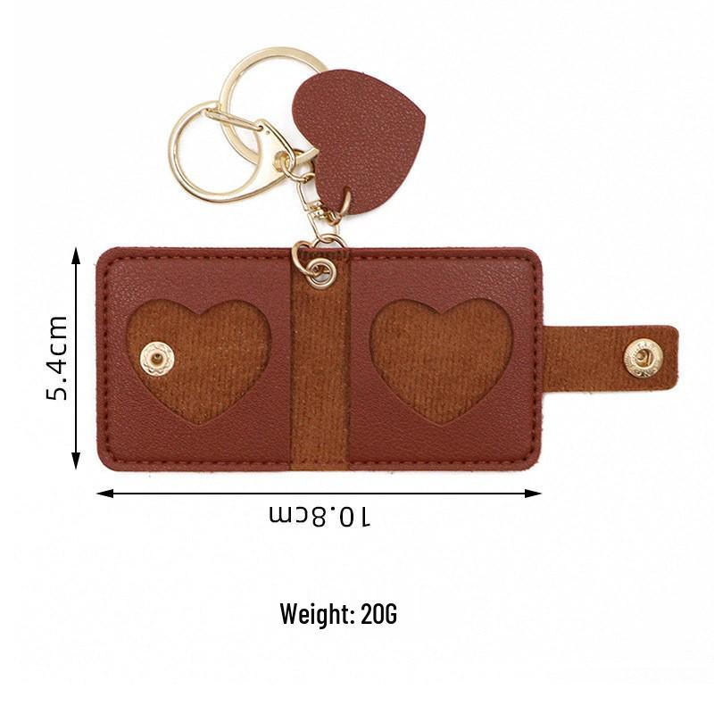 Korean Style Heart Photo Storage Keychain Leather Case for Mini Couple Photos