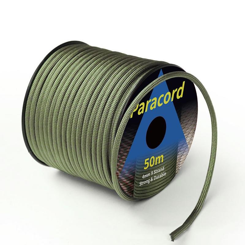 50 Meter Long Spool Mounted 4mm 9 Core Umbrella Rope Outdoor Camping Emergency Survival Rope Tent Awning Rope Windproof Rope