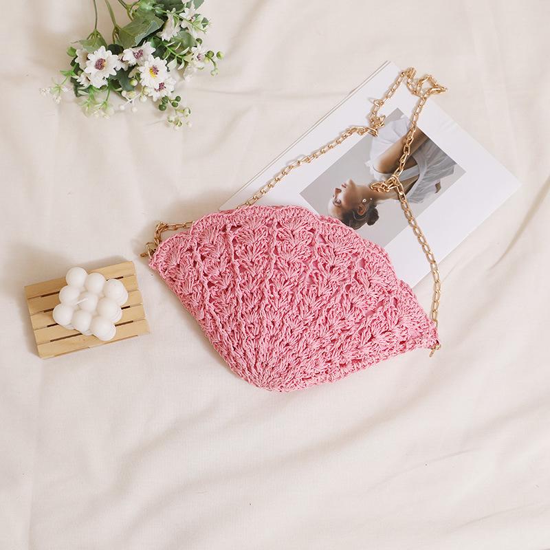Women's Seashell Grass Woven Crossbody Bag: 2026 Stylish Handmade Hollow Vacation Beach Chain Bag