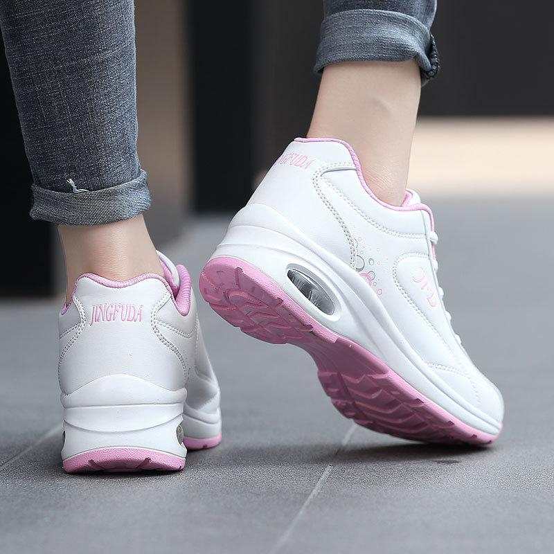 Fashion Women's Black Leather Sneakers Air Cushion Shoes Autumn Casual Lace Up Lightweight Anti-slip Running Shoes Women Outdoor Sports