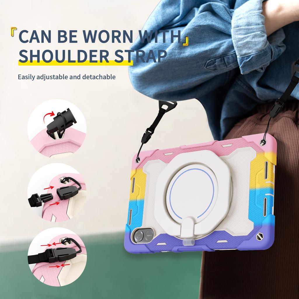 Armor Rotatable Stand Case Universal for Huawei Honor Pad X8 Pro X9 2023 11.5" Heavy Duty Cover with Handle Grip Shoulder Strap