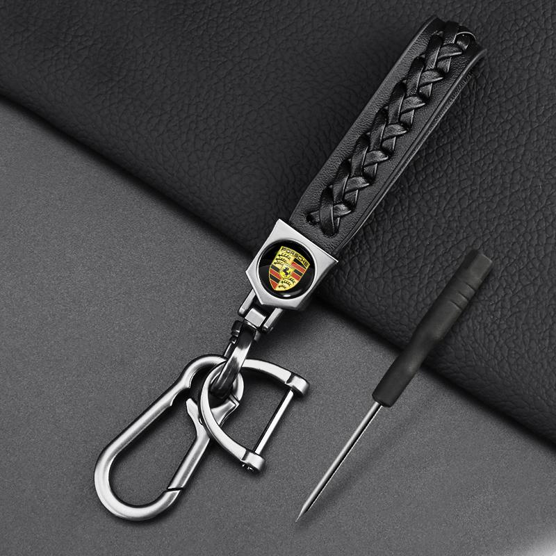 1 stk Lær Nøkkelring Bil Nøkkelring Anheng Nøkkelring Dekor Tilbehør For Porsche Cayenne Panamera Macan Boxster 911 Carrera-GT 928 944 968
