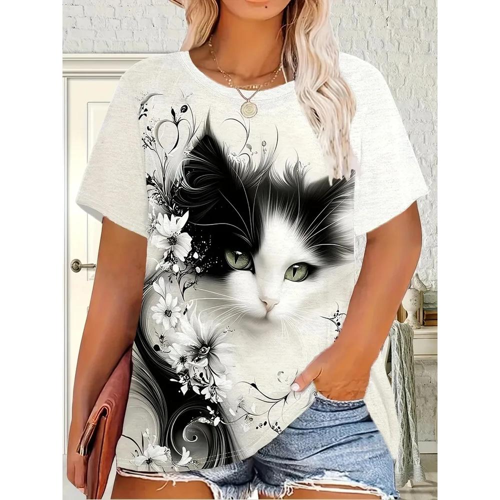 Fashion Animal Print Women's Top Casual Loose Short Sleeve Comfortable Versatile T-Shirt Daily T-Shirts Women’s
