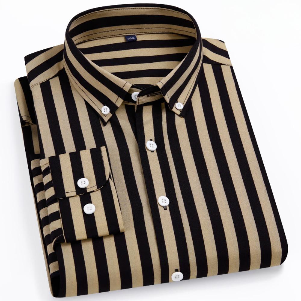 Men's Casual Shirt Fashion Loose Striped Short Sleeve Casual Beach Long Sleeve Shirt