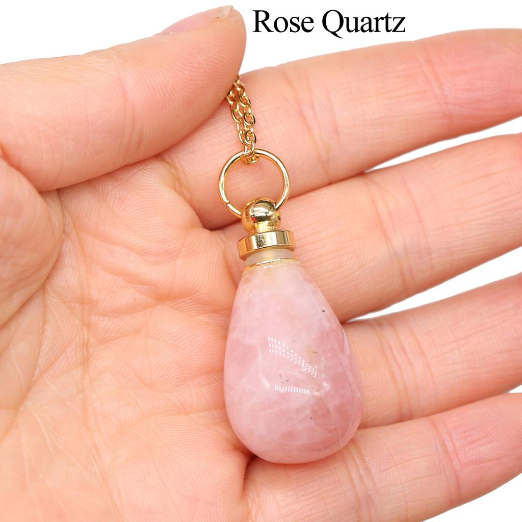 1Pc, Crystal Perfume Bottle Pendant Necklace - Natural Stone Charms with Golden Chain | Boho Chic Jewelry, Gifts for Her, Women's Fashion Accessories