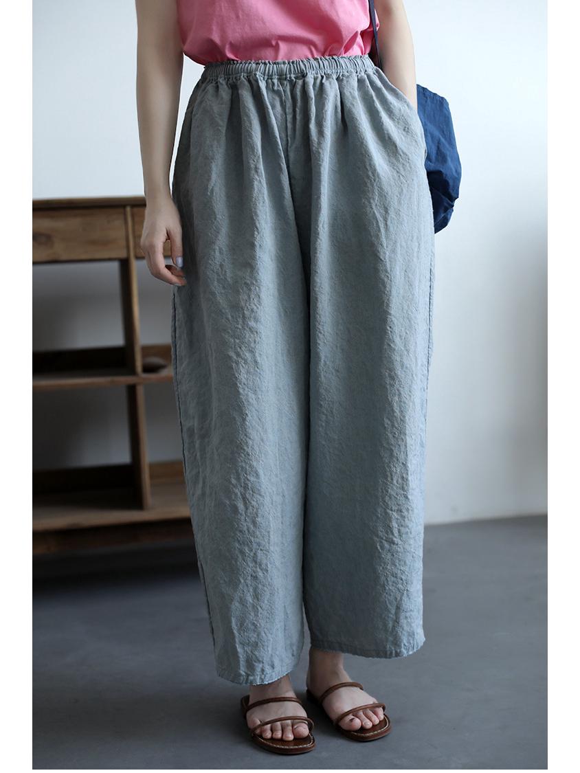 

Spring/Summer 2022 Artistic Retro Light Blue Linen Elastic Waist Wide-Leg Cropped Women’s Carrot Pants M небесно-голубой