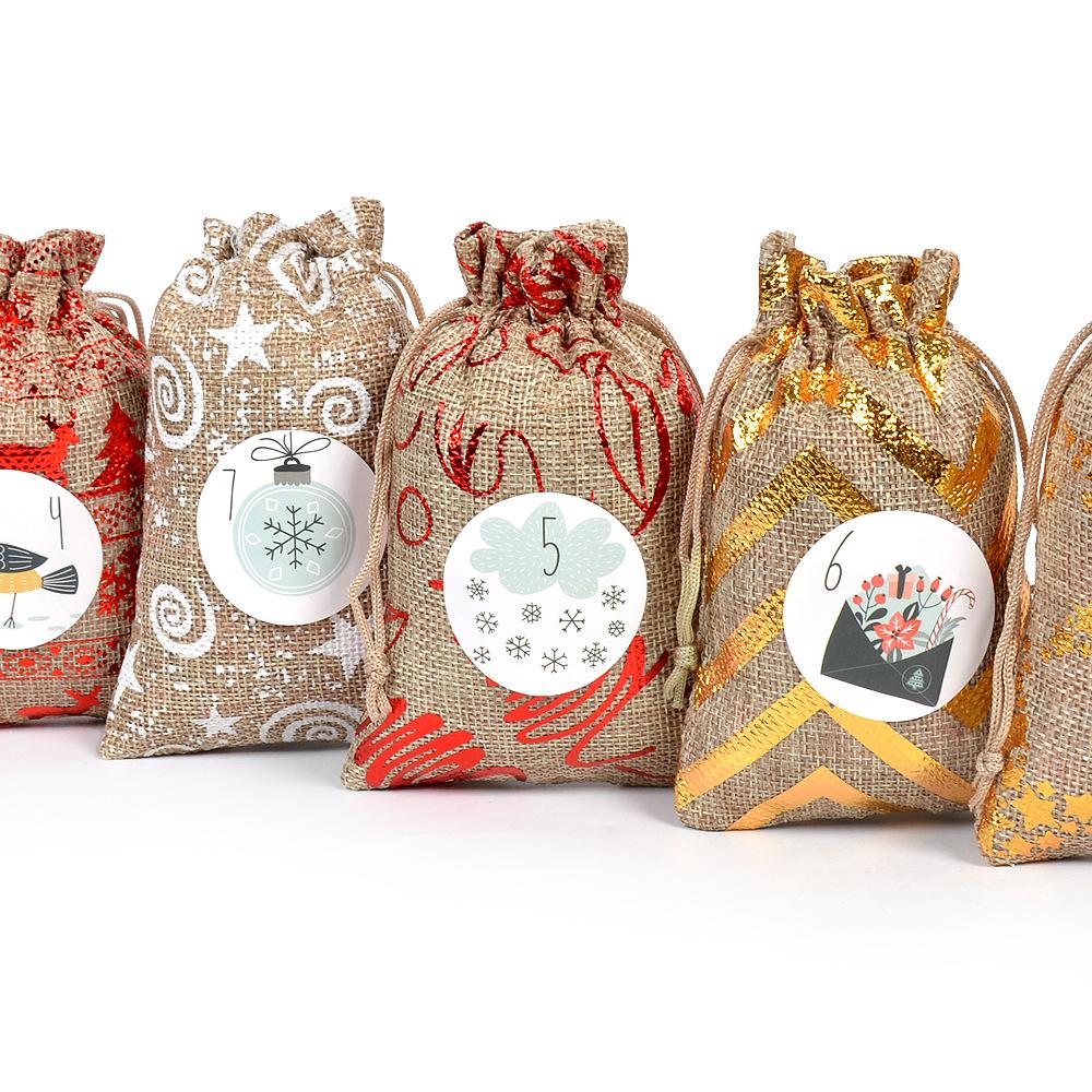 24pcs Christmas Arrival Countdown Drawstring Bag 24 Digital Linen Drawstring Bag Candy Drawstring Gift Bag