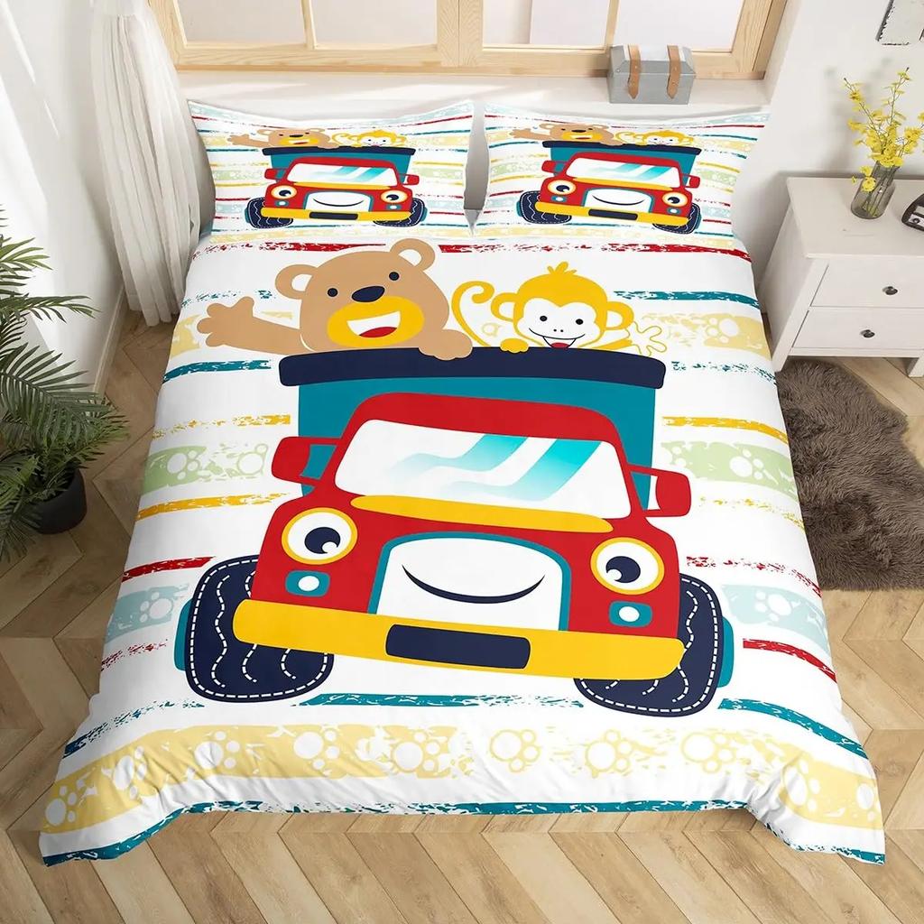Comforter Cartoon Animals Cute Giraffe Monkey Tiger Elephant Bedding Set Lovely Wildlife Comforter Polyester