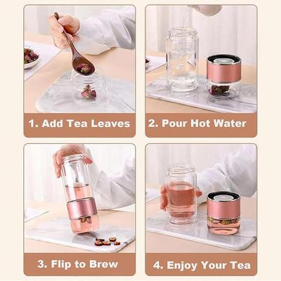 Gobelet à thé 500 ml/17 oz Bouteille infuseur à thé Verre double paroi Mug à thé de voyage Filtre à thé pour feuilles mobiles Tasse à thé Gobelet en verre