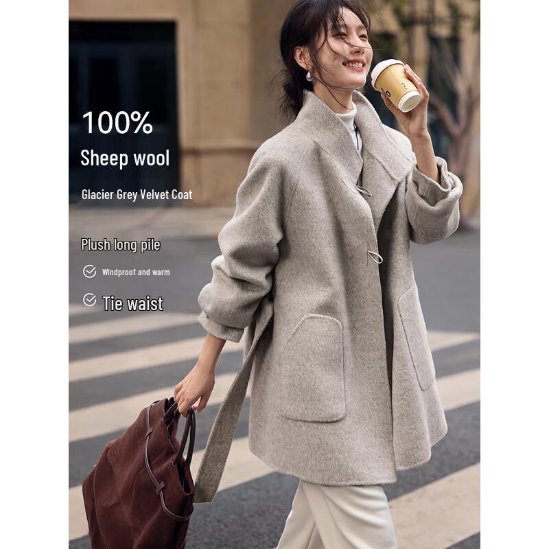 XWI Elegant Women's 100% Wool Stand-Collar Double-Faced Coat