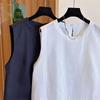 Korean Style Sleeveless Linen Blouse - Women's 2025 Summer Embroidered Round Neck Top