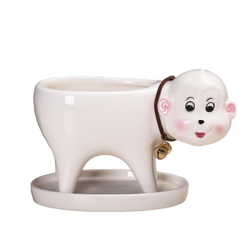 Popular Gardening Creative Cartoon Succulent Flower Pot Ceramic Desktop Plant Flower Ornament With Tray
