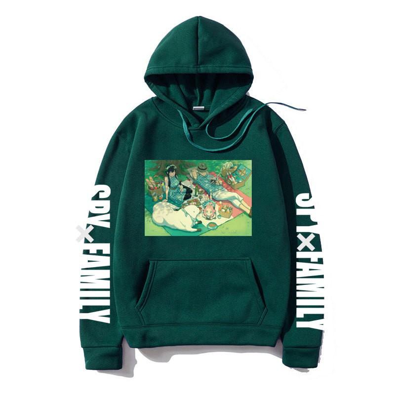 Spy X Family Anime Print Hooded Sweatshirt Men Women Oversized Fleece Pullover With Ribbed Hem