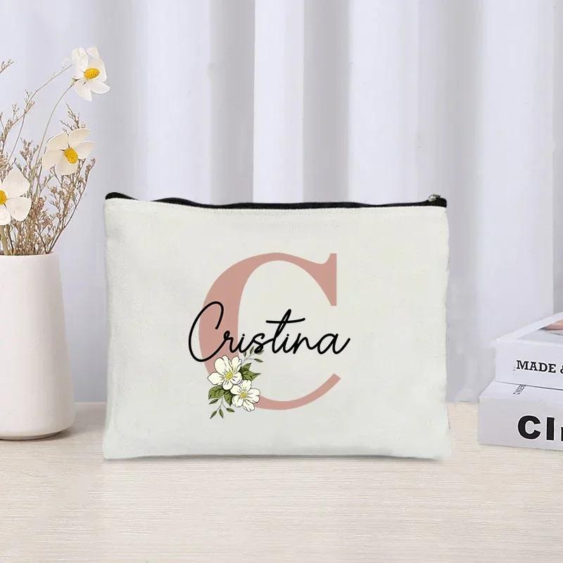 Personalized Makeup Bag Bride Gift Female Travel Organizer Canvas Side Bag Lipstick Eyebrow Pencil Box Wallet