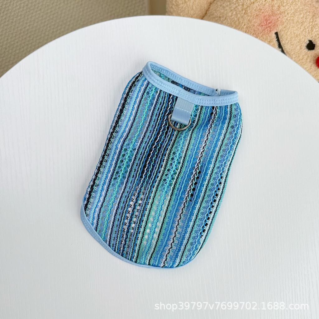 Compilation of Hollow Vest Spring and Summer New Pet Dog Dog Cat Clothes Anti-hair Loss Rainbow Ethnic Wind Breathable Than Bear