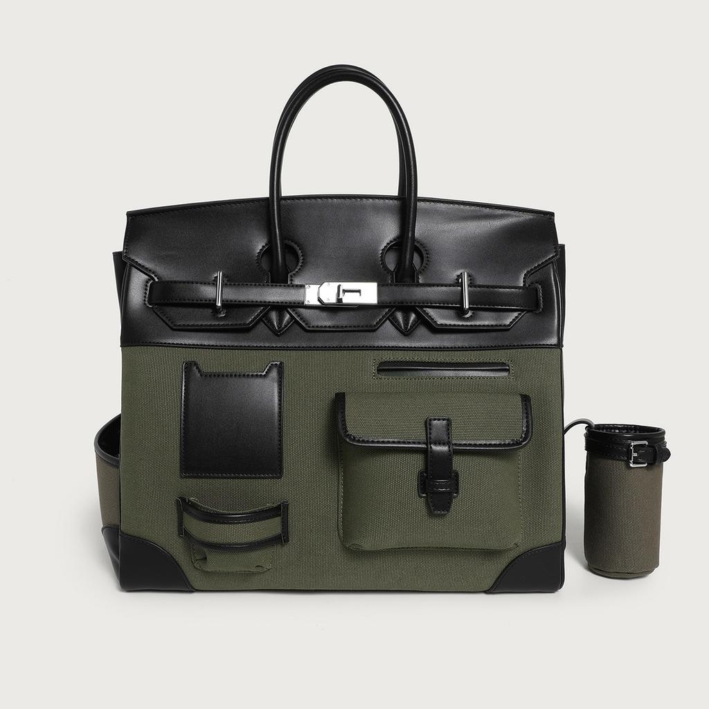 2026 Season New Contrasting Color Canvas Color Matching Portable Extra Large Platinum Bag Leisure Travel Bag Shoulder Messenger Women's Bag