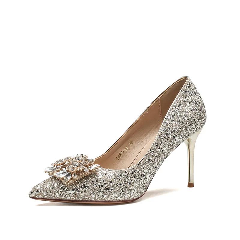 Mode Frühling Strass High Heels für Damen Mode Hochzeitsparty Schuhe Sommer Damen Spitz Zehen Temperament Stiletto Pailletten Schuhe