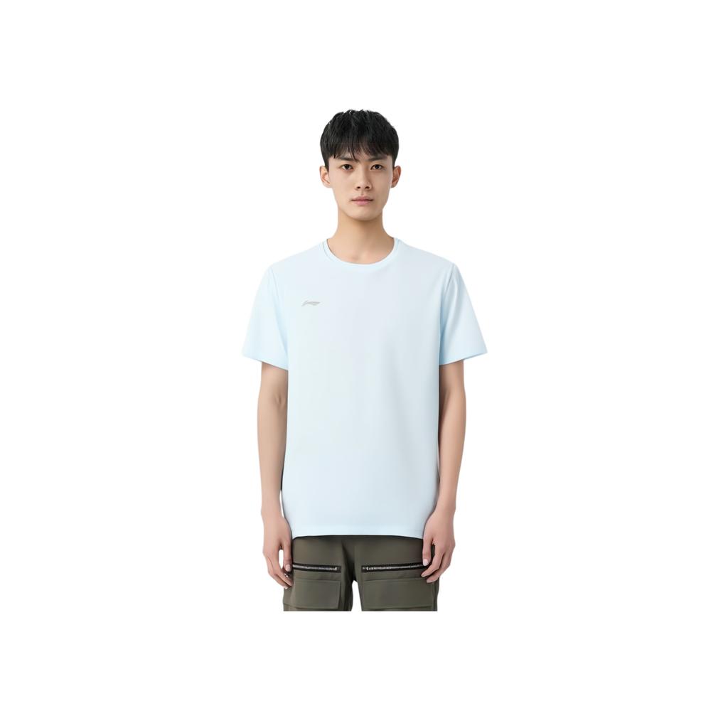 Li Ning Sports Lifestyle Series Solid Color Round Neck Comfortable Versatile Breathable Short Sleeve T-Shirt Men Tops Blue ATSU873-4