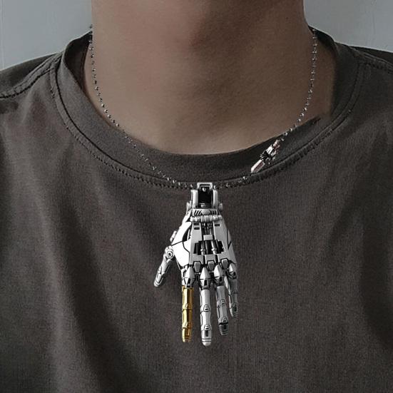 Steampunk-halskjede Legeringshalskjede med mekanisk bionisk håndanheng Robotsmykker Gave til menn og kvinner Cyberpunk-entusiaster