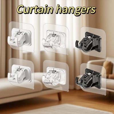 Adjustable Curtain Rod Brackets Self Adhesive Curtain Rod Holder Hooks Nail Free Adjustable Curtain Rod Hooks Hangers
