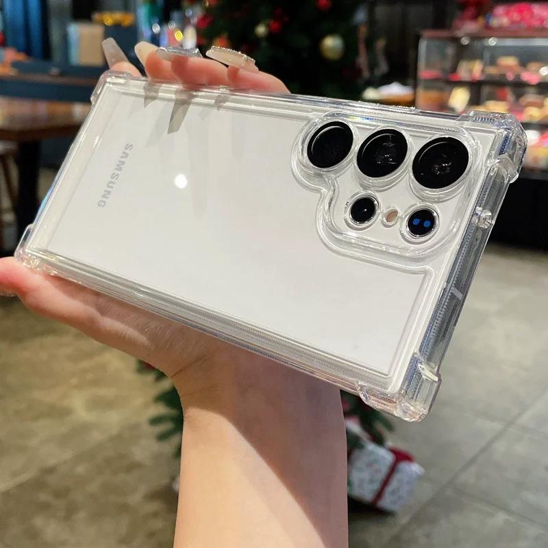 

Роскошный прозрачный противоударный чехол для Samsung Galaxy S24 S23 S22 Ultra Plus S23 FE с защитой камеры, прозрачная жесткая акриловая накладка For Samsung S24