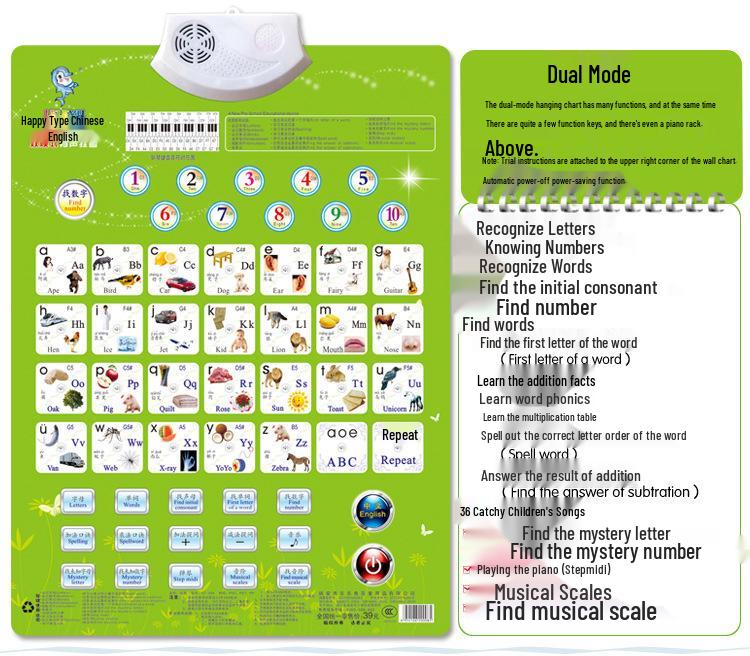 Leleyu Embossed Sound Wall Chart: Early Education Toy for Kids (Pinyin & Numbers Learning)