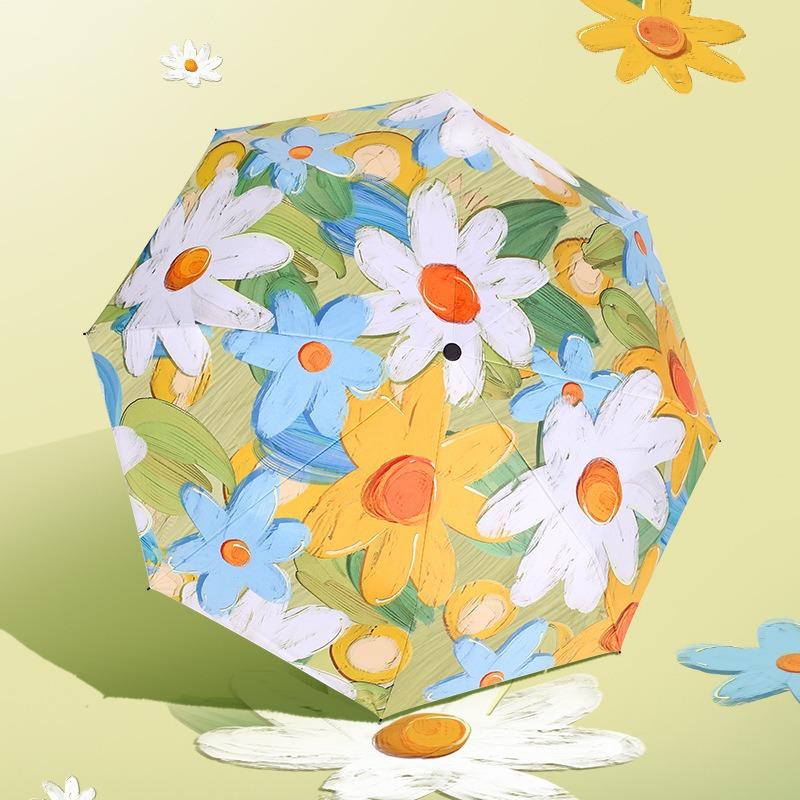 

Retro Flower UPF50+ Umbrella Colorful Windproof Folding Sunshade Rain Umbrellas Portable UV Protection Sun Parsol for Outdoor зелений