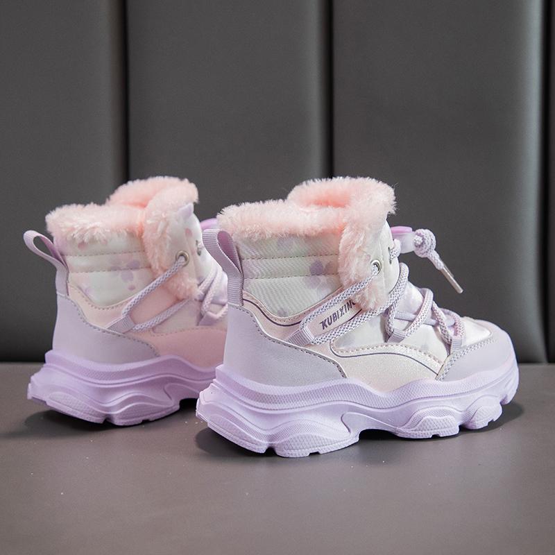 Children's Winter Fashionable Fleece Warm Cotton Boots Outdoor Casual High Top Snow Boots Casual Cotton Shoes