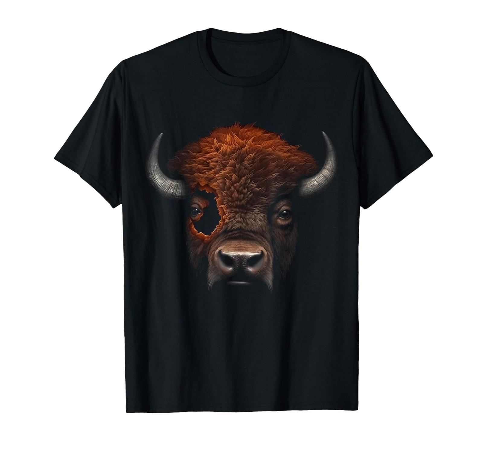 

Bison Artwork - Animal Forest Motif Art Bison T-Shirt Mens Womens Tees Top XL