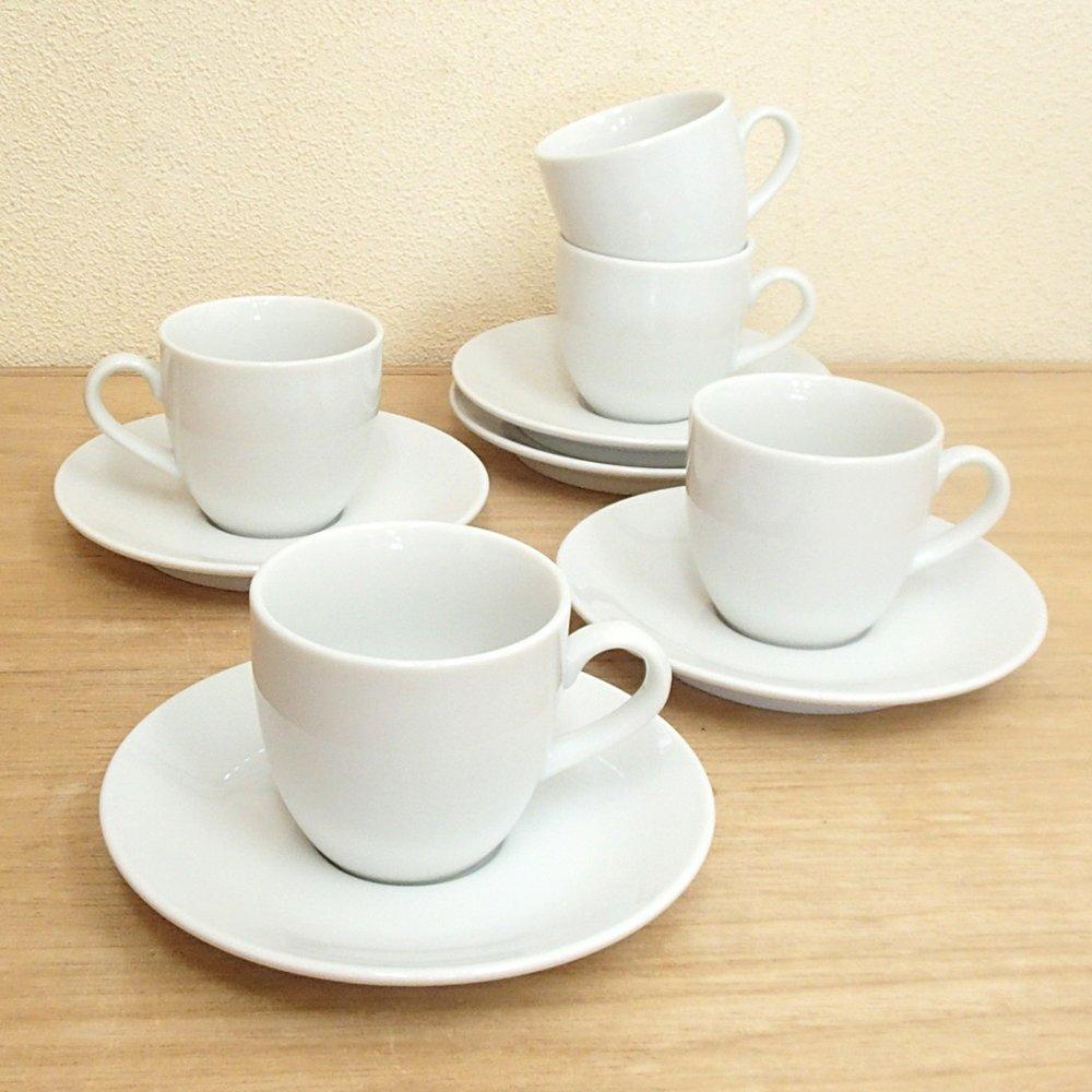 Hotel-style Coffee Cup and Saucer Set (5 Pieces), Basic White, Mino Ware, for Commercial Use