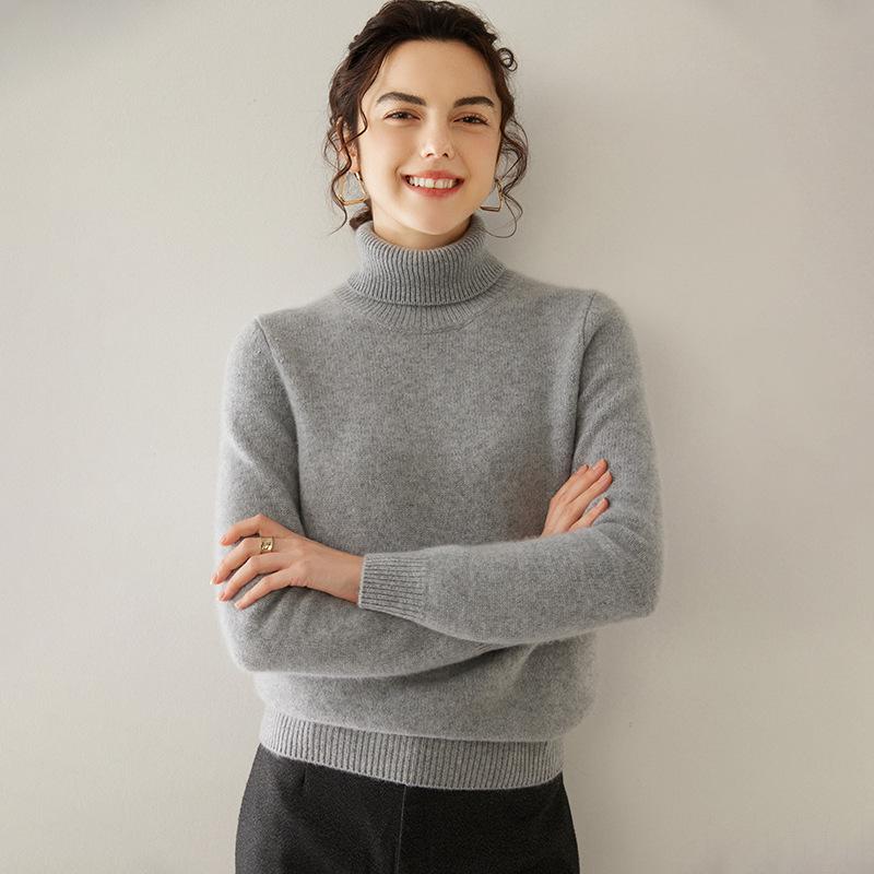 2024 Autumn/Winter Women's High Neck Cashmere Knit Sweater: Warm, Thick Base Layer with Long Sleeves
