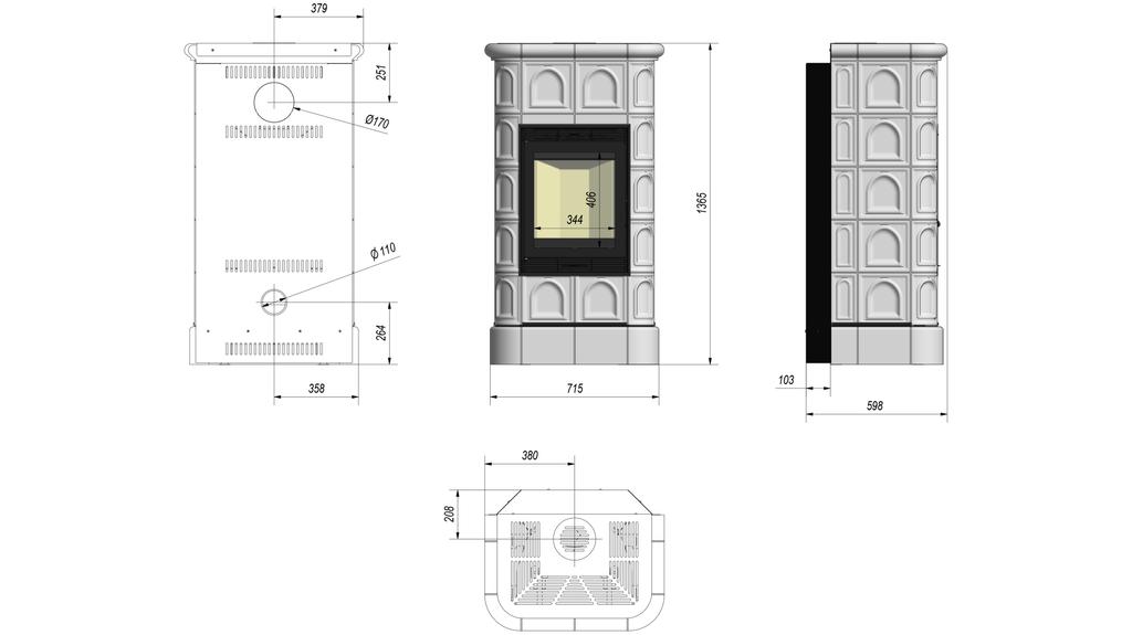 KRATKI tiled stove BLANKA 8kW Ø160 black wood EcoDesign with accessories
