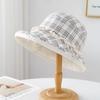 Women's New Spring Summer Plaid Bucket Hat, Rolled Brim Lace Decor, Casual Travel Hat