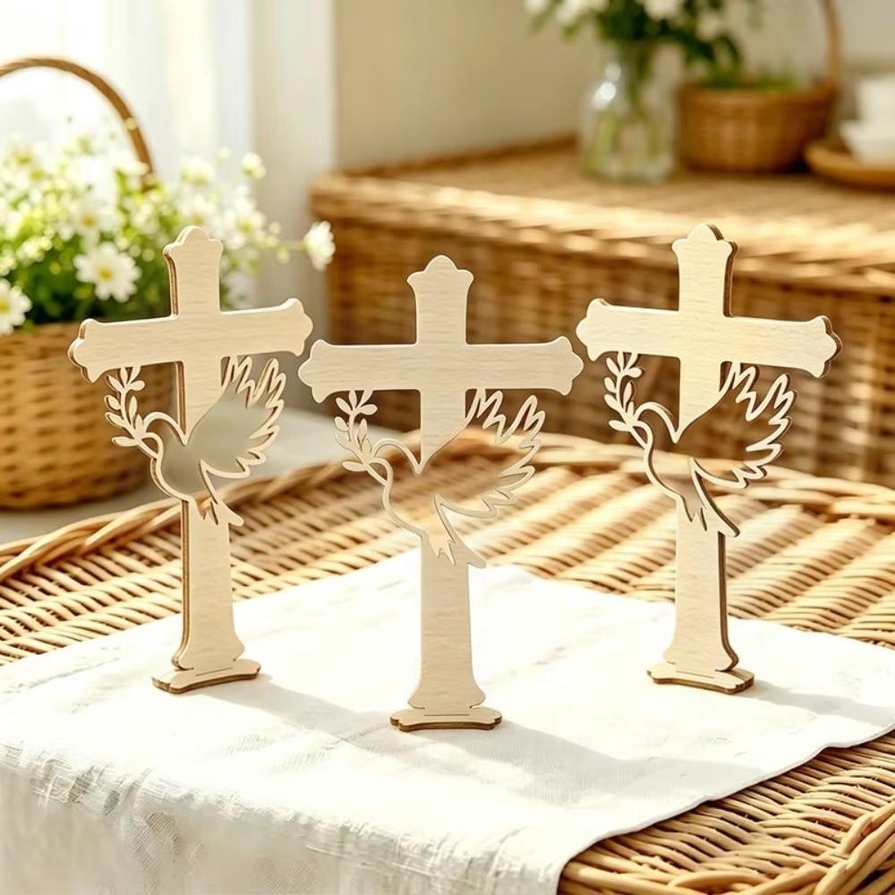 10Pcs Wood Wooden Peace Dove Cross Hollow Dove Tabletop Decorations  Classic Baptism Decorations