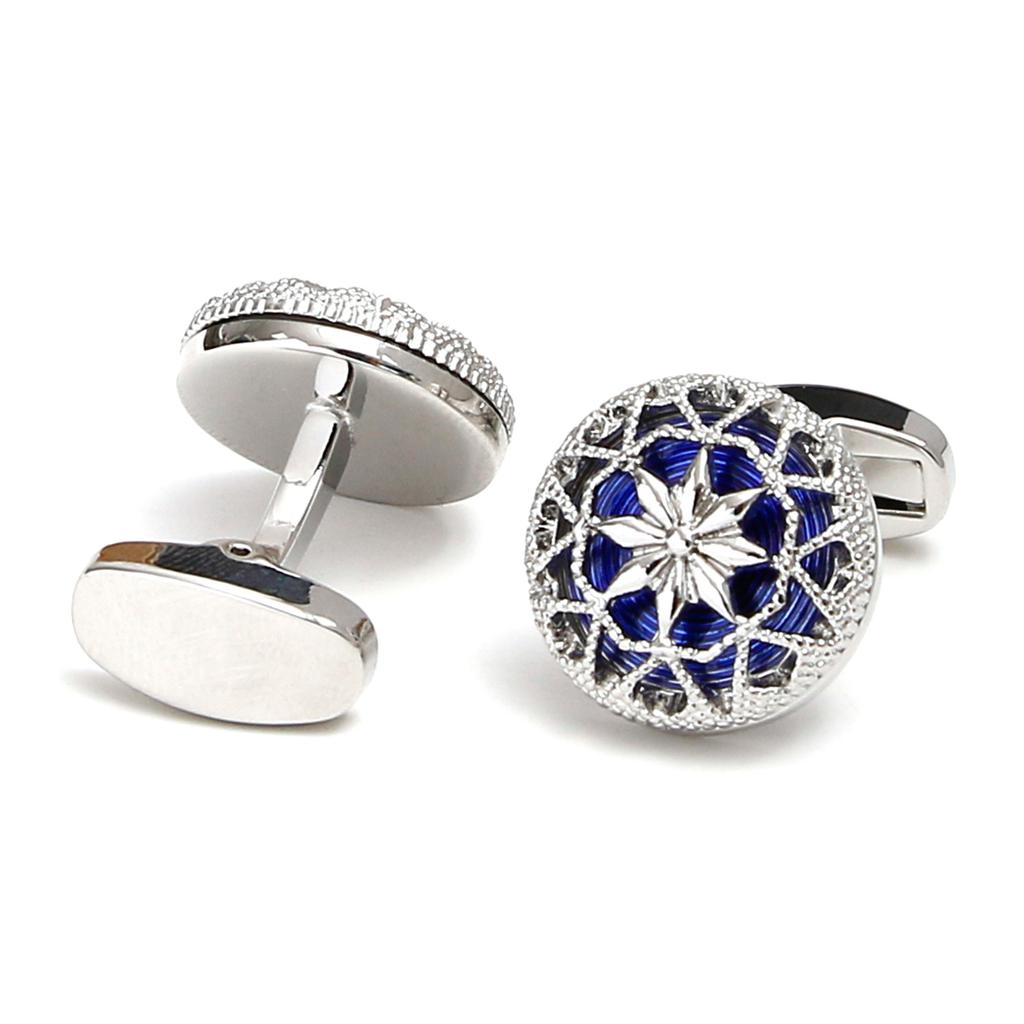 Spot wholesale exquisite creative hollow pattern design round 3 colors optional men's cufflinks, cross-border hot-selling jewelry