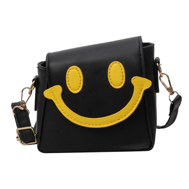 Cute Small Smile Face Color Block Pu Shoulder Bag With Magnetic Closure