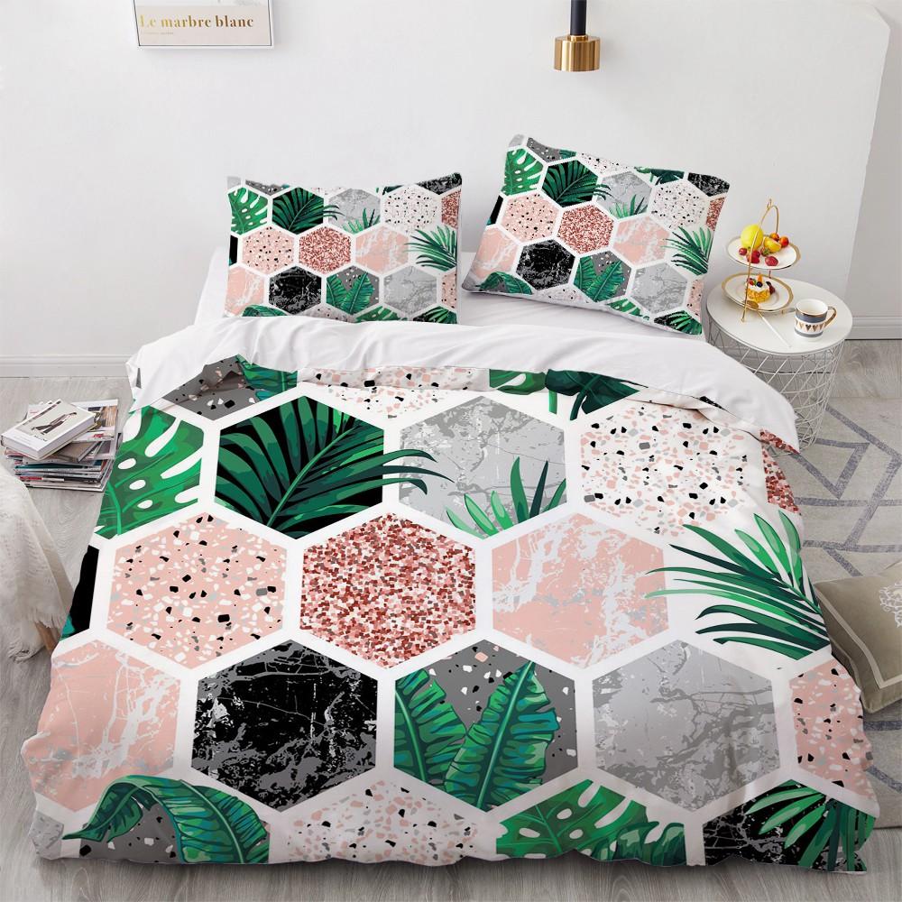 Enkla sängklädesset 3D Marmorering Påslakan Täcke Örngott King Queen Full Double Single Hemtextil