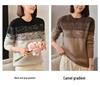 Gradient Patchwork Knit Wool Sweater for Women - 2024 Loose Round Neck Pullover, Simple and Versatile Fashion