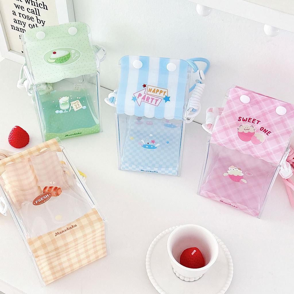 Cute Milk Carton Toy Bag Zipper Bag Badge Display Bag Badage Buggy Bag Decorative Bag for Outing Baby Carrying Case with Lanyard