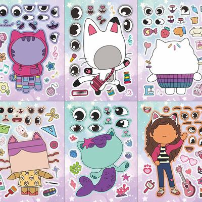 6 Blätter Gabbys Puppenhaus Machen Sie ein Gesicht Puzzle Aufkleber Cartoon Eltern-Kind Interaktive Puzzle Ledger Diy Gesicht Aufkleber
