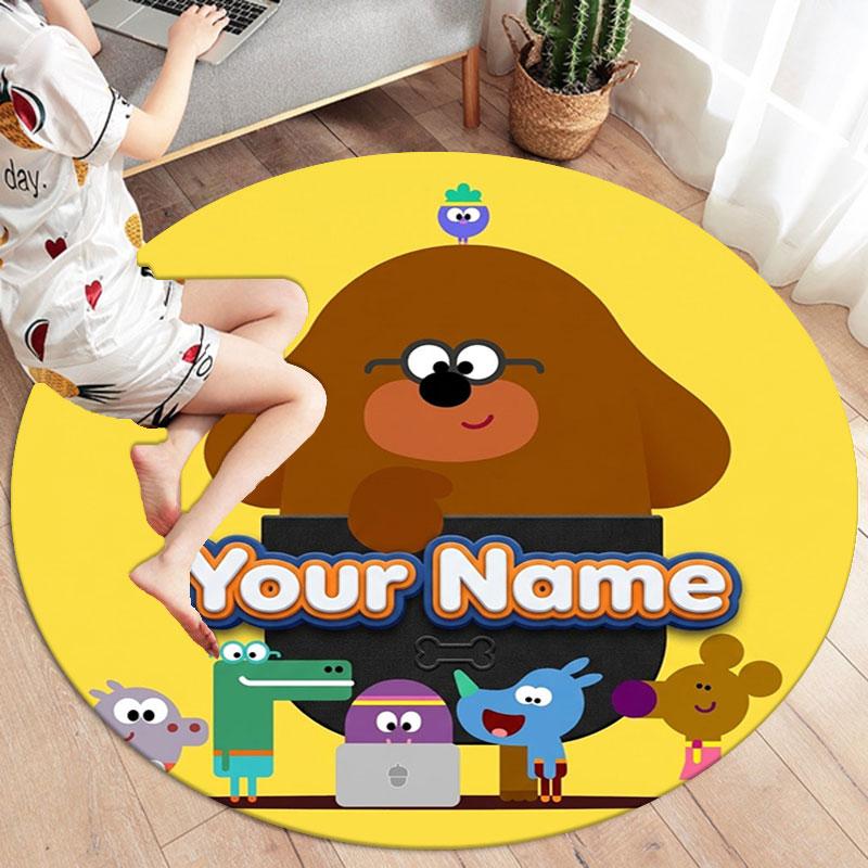Hey Duggee Custom Name Round Area Rug,Carpet Rug for Living Room Bedroom Sofa Playroom Decor,Non-slip Floor Mat