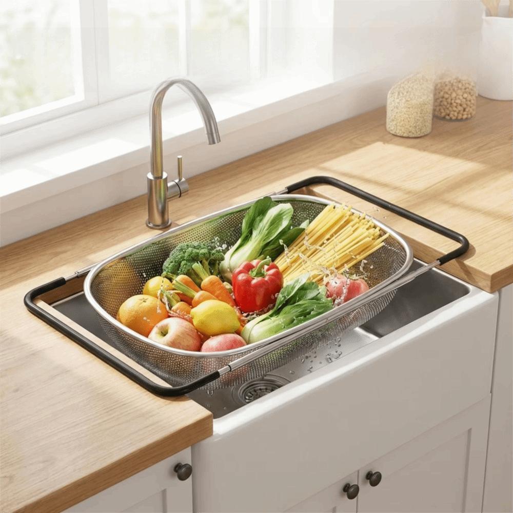 Scalable Sink Drain Basket Fine Mesh Vegetable Washing Basin Vegetables Draining Racks  Rinse Fruit