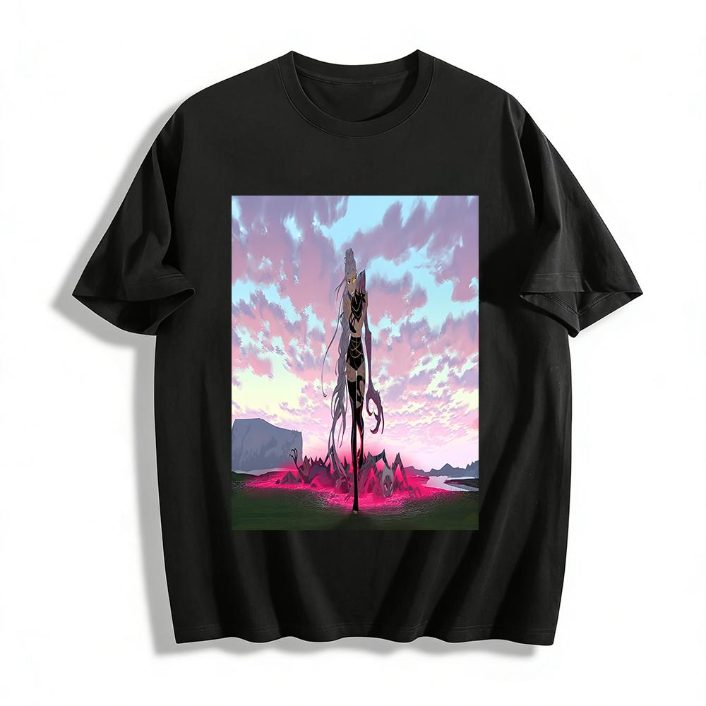 Cyberpunk Anime Girl Print T-shirt, Dark Style Mechanical Arm Graphic Top, Unisex Trendy Casual Wear Pure cotton T-shirt XXS