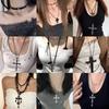 Cross Necklace Trendy Cool Retro Dark Cross Bead String Necklace Niche Long High-end Sweater Chain