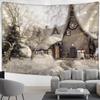 Snow Covered House Tapestry Wall Hanging Christmas Festival Natural Landscape Art Background Cloth Home Decor